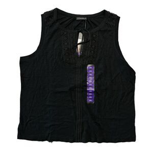 Rafaella Ladies Sleeveless Split Neck With Fabric Tie Fashion Top - Black